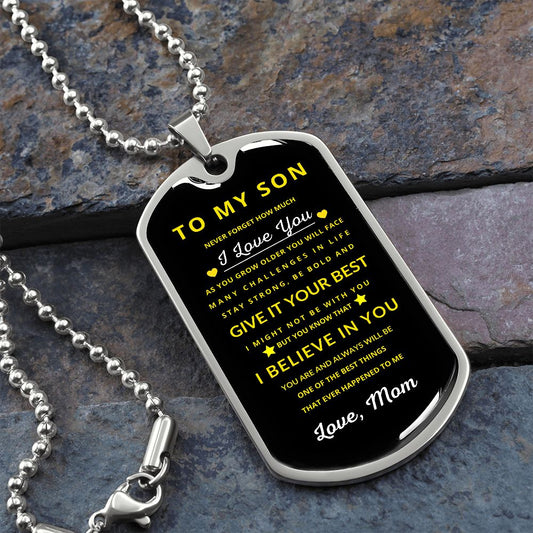 DOG TAG-MOM-SON BELIEVE YELLOW 2