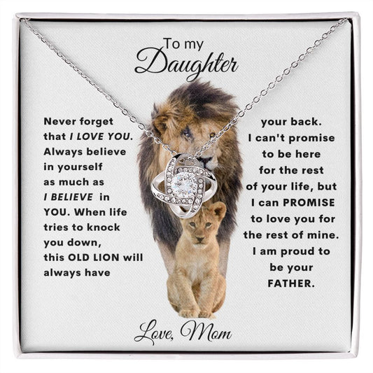 Daughter Love Knot Necklace-From Mom  Lion Clear