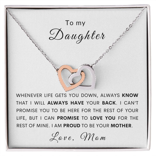 To My Daughter Interlocking Heart Necklace I Will Always Have Your Back Plain